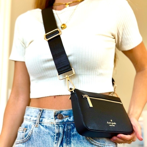 NEW Kate Spade bag crossbody black leather gold-tone hardware 2 straps NWT - Picture 3 of 8